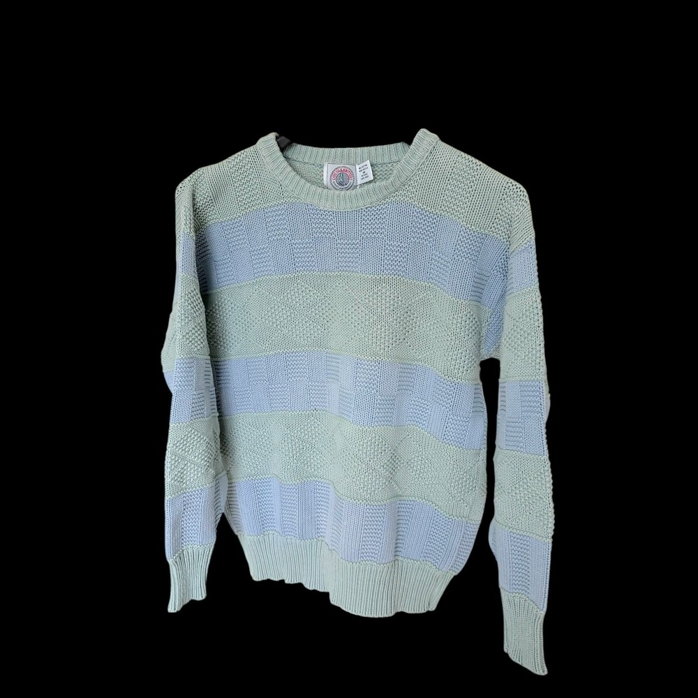 Cape Isle Knitters Mens M Cotton Sweater Distressed Striped Textured Made in USA